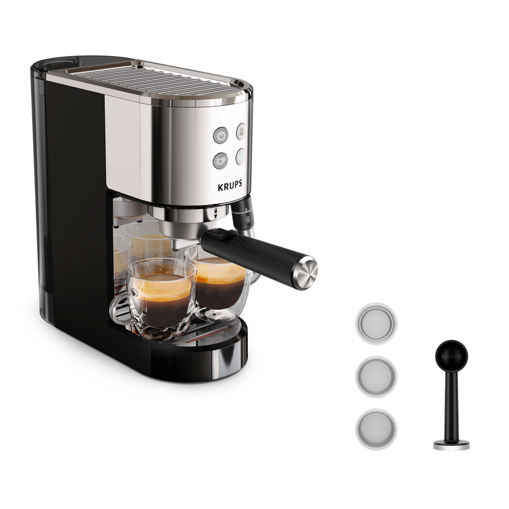 Virtuoso +, Cafetera Espresso, 15 bares de presión, Espumador de leche, Panel frontal intuitivo